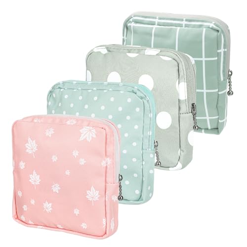 ElevateTech Sanitary Napkin Storage Bags, 4 Pcs Pad Bag for Period Tampon Bags Portable Menstrual Pad Pouch Feminine Pouch First Period Bag Gifts for Women - color: Pink, Green, Grey, Blue