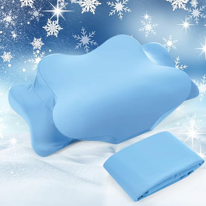 Hahafelt Cooling Cervical Neck Pillowcase Cover (Only Pillow Case) Ergonomic Pillowcase with Zipper Breathable Contour Pillow Cover for Side Back Stomach Sleepers(Blue,Standard Size) - color: Blue, size: Standard