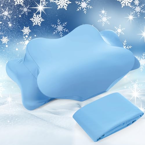 Hahafelt Cooling Cervical Neck Pillowcase Cover (Only Pillow Case) Ergonomic Pillowcase with Zipper Breathable Contour Pillow Cover for Side Back Stomach Sleepers(Blue,Queen Size) - color: Blue, size: Queen