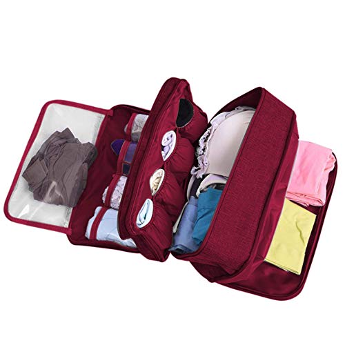 Travel Multi-function Underwear Organize Storage Bag Portable Bra Socks Lingerie Accessories Pack Cube Toiletry Bag - color: wine red