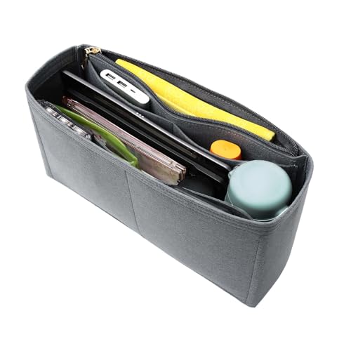 Surblue Purse Organizer Insert for Handbags, Felt Bag Organizer with Zippers Handbag Shaper Pouch for Classic 19 Flap Bag, Marmont, Onthego,（Grey, Slender L） - color: Grey, size: Slender L