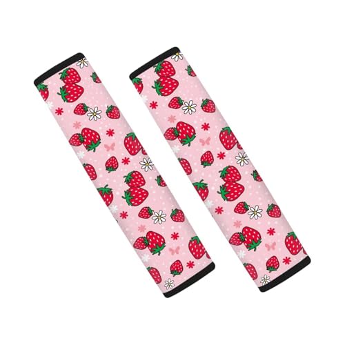 Cute Strawberry 2Pcs Car Seat Belt Cover Pads,Seat Belt Cushion Comfortable Anti-Slip Universal Auto Seat Straps for Vehicle Truck SUV Van Sedan - color: Cute Red Strawberry