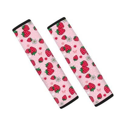 Cute Strawberry 2Pcs Car Seat Belt Cover Pads,Seat Belt Cushion Comfortable Anti-Slip Universal Auto Seat Straps for Vehicle Truck SUV Van Sedan - color: Cute Red Strawberry