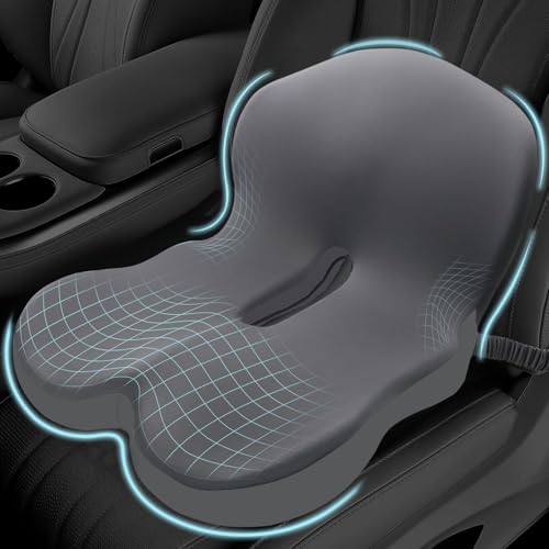 Memory Foam Seat Cushion for Sciatica & Back Pain Relief - Ergonomic Chair Pad with Adjustable Strap & Supportive Comfort Cover, Non-Slip for Car, Truck, Office Chair - Dark Gray - color: Gray