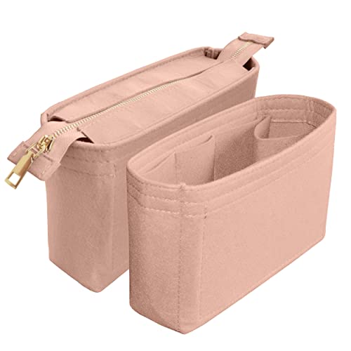 Felt Tote Bag organizer with Zipper Small Purse Organizer Insert With 2 Packs fits NeoNoe Series,Pink - color: Pink