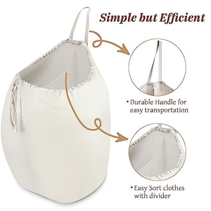 MCleanPin 87L Washable Laundry Bag with Handles, Travel Laundry Bag with Build in Divider, Beige with Divider - color: Beige with Divider