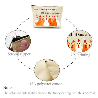 CREATCABIN Chicken Bags Travel Cosmetic Bag Zipper Pouch Multi Purpose Case Toiletry Packing Purse Storage for Keys Lipstick Card Woman Friends 10x7Inch-Yes, I Really Do Need All These Chickens - style: Chicken