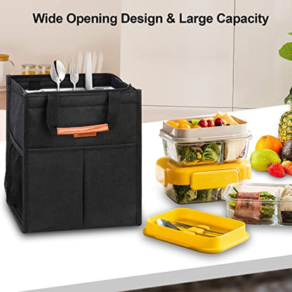 Lacdo Lunch Bag for Women Men Insulated Lunch Tote Bags Waterproof Reusable Lunch Box Soft Cooler with Pockets for Work Travel Picnic, Black - color: Black