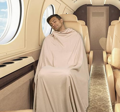 BlueHills Ultra Compact Travel Blanket Pillow for Airplane Traveling Essential Long Flight Trip Throw in Bag Portable Case Large Plane Accessories Beige - C007 - color: C007-beige