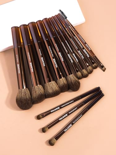 MAANGE 13 PCS Makeup Brushes Professional Make Up Brushes Premium Synthetic Powder Concealers Brushes Travel Makeup Brush Set with Case (Brown) - color: Brown