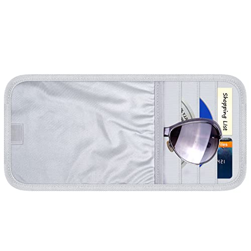Car Sun Visor Organizer, Auto Storage Pouch with 3 CD Sleeves, Pen Holder, Strap & Pocket for Sunglass, Document, Card - Gray - color: Gray