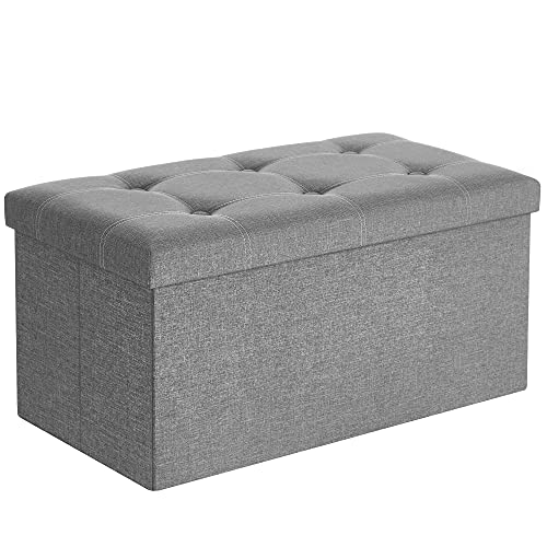SONGMICS MAZIE Collection - 30 Inches Ottoman Storage Bench, 21 Gal. Folding Chest with Breathable Linen-Look Fabric, Load up to 660 lb, for Entryway, Living Room, Bedroom, Light Gray ULSF001G02 - color: Light Gray, size: 15"D x 30"W x 15"H, style: Classi