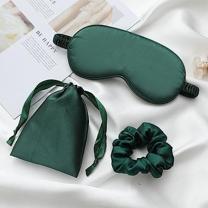 Silk Satin Sleeping Eye Mask, Green Sleep Eye Night Blindfold for Women and Men, Soft Breathable Blackout Eyeshade Eye Cover for Travel, Wedding Bridesmaid Gift - color: Green