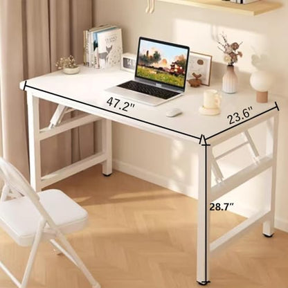 47.2 Inch Folding Table，Square Folding Desks for Small Space,Small Foldable Desk No Assembly,Rustic Brown. - color: Frame：black/Board：black, size: 47.2"x19.7"