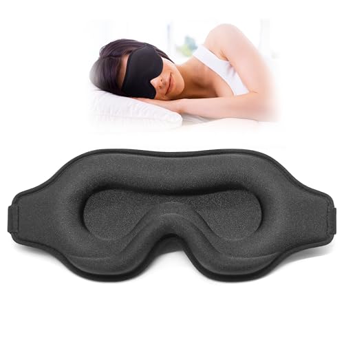 Sleep Eye Mask for Men Women, Sleeping Mask for Side Sleeper, Travel Blackout Night Blindfold Eye Shade Cover with Adjustable Strap (Black) - color: Black