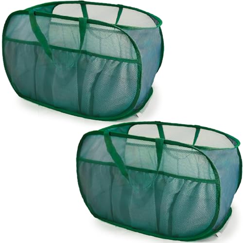 2 Pack Collapsible Laundry Baskets, Upgrade Pop Up Laundry Hamper with Convenient Bags, Foldable Laundry Basket Mesh Light Weight, Easy to Carry Clothes Hampers for Laundry, Dorm, Toys, Travel Green - color: 2xGreen