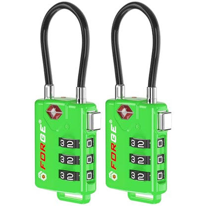 Forge TSA Approved Luggage Locks, Re-settable Combination with Alloy Body(Green 2 Locks) - color: Green 2 PK