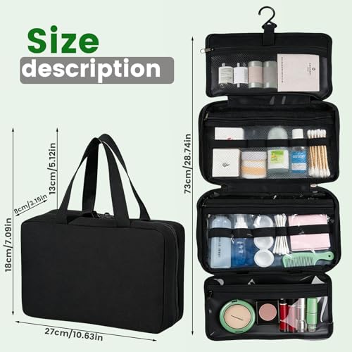 4-Layer Foldable Hanging Toiletry Bag – Large Capacity Travel Organizer with Dry-Wet Separation, Portable Toiletry Kit for 3-5 People (Black) - color: Black