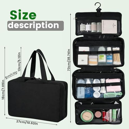 4-Layer Foldable Hanging Toiletry Bag – Large Capacity Travel Organizer with Dry-Wet Separation, Portable Toiletry Kit for 3-5 People (Black) - color: Black