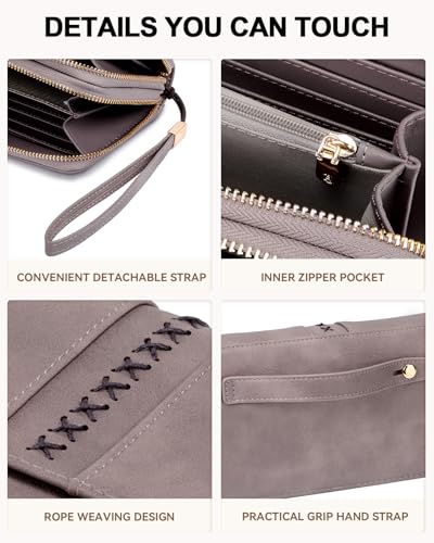 BOSTANTEN Wallets for Women Leather RFID Double Zipper Around Credit Card Holder Large Capacity Wristlet Clutch Wallet - color: Purple