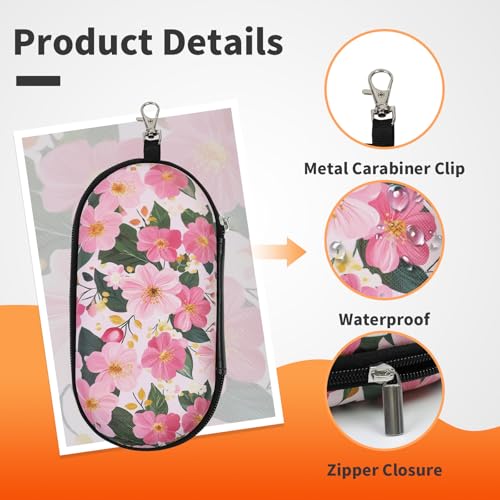 Double Eyeglasses Case, Hard Shell Dual Sunglasses Organizer with Zipper Clip Travel Glasses Storage for Women Men - color: Pink Flower