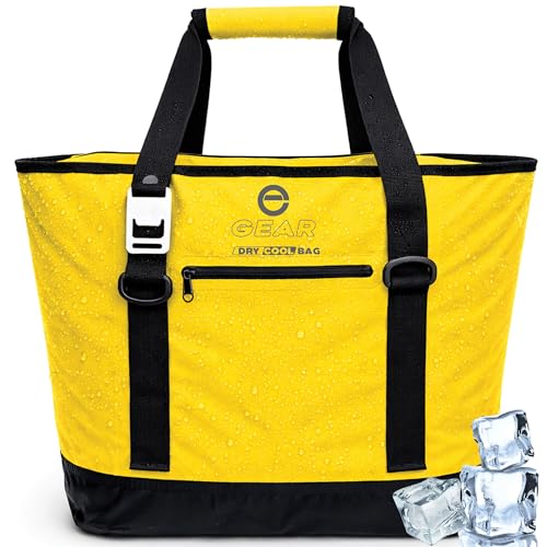 Soft Sided Cooler Tote Bag – Waterproof Leakproof Insulated Dry Bag Cooler with Zipper Top, Collapsible Beach, Pool, Boat, Grocery Cooler (20 or 36 Cans) - color: Yellow