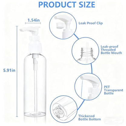 DTDNZKN 4 Pack 3.4 Oz (100ml) TSA Approved Travel Pump Bottles for Toiletries Clear Travel Size Bottles Leak Proof with Labels