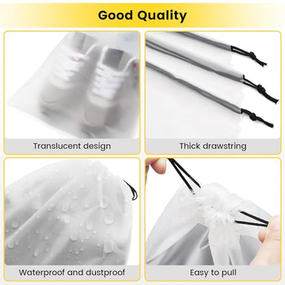 Vorspack Shoe Bags for Travel - 6 Pcs Transparent Drawstring Backpack Travel Shoe Bag Clear Drawstring Bag Large Shoe Organizer with Rope Travel Essentials for Men Women