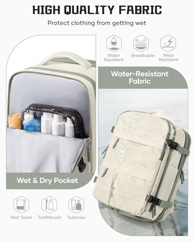 wepadre Vacuum Backpack Travel with Pump Travel Backpack with Vacuum System Expandable Vacpack Compression Backpacks for Travel Easy Vac Pack Carry on Luggage - color: Beige With Green