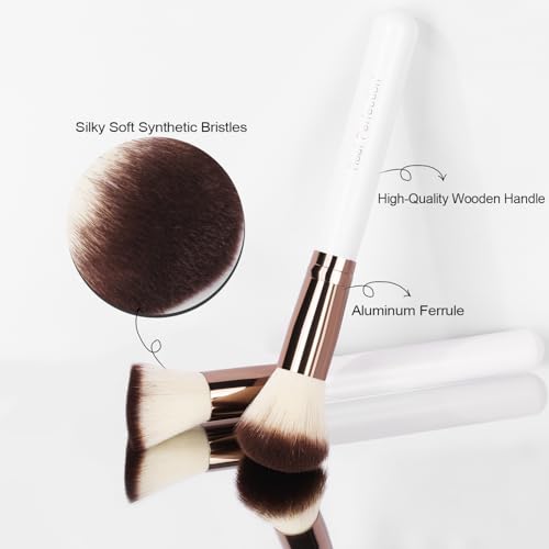 Real Perfection Makeup Brush Set 16 Pcs with 1 Eyebrow Razor Premium Synthetic Foundation Powder Concealers Eyeshadow Blush Makeup Brushes Make up Brushes Kit (White) - color: White