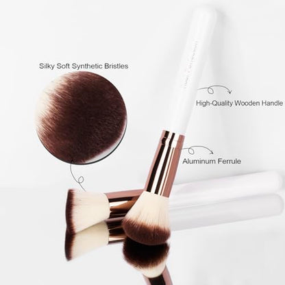 Real Perfection Makeup Brush Set 16 Pcs with 1 Eyebrow Razor Premium Synthetic Foundation Powder Concealers Eyeshadow Blush Makeup Brushes Make up Brushes Kit (White) - color: White