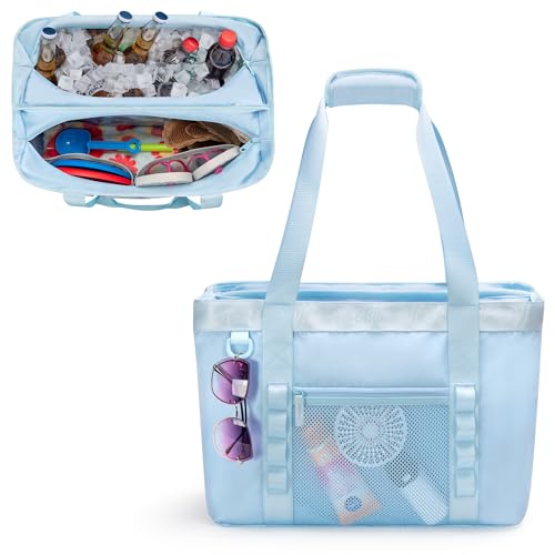 Yarwo Beach Bag for Women, Sandproof Swim Tote Bag with Cooler Compartment and Wet & Dry Pockets for Pool Cruise Vacation - color: Blue