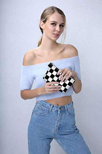 Deanfun Cosmetic Bag for Women, Black White Lattice Waterproof Makeup Bags Roomy Toiletry Pouch Travel Accessories Gifts (51782) - color: 51782