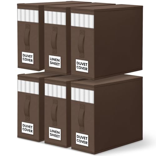 WOWBOX Sheet Organizers and Storage,Closet Bed Sheet Organizer Under Bed Storage and Organization with Label Cards & Clear Window for Bedding Sheets,Duvet Covers,Blankets (6 Pack，Brown) - color: Brown, size: 6 Pack