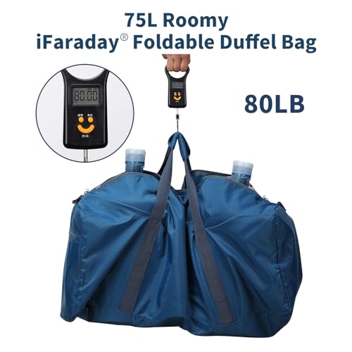 iFARADAY Foldable Duffle Bag 30 inch 75L Large Lightweight Luggage Bag for Travel Camping Storage-Blue - color: Blue-75L(with shoulder strap)