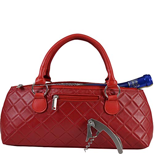 Primeware Wine Clutch Bag (Thermal Insulated) Trendy Women's Carry Tote | Holds Red & White 750mL Bottles | Trendy Fashion | Incl. Portable Waiter-Style Corkscrew - color: Red Quilted