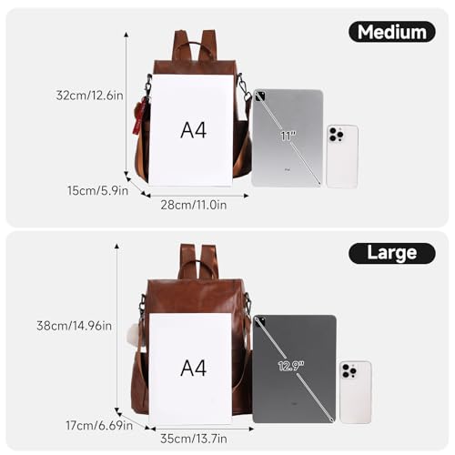 CHERUTY Women Backpack Purse PU Leather Anti-theft Casual Shoulder Bag Fashion Ladies Satchel Bags - color: Tan, size: Medium