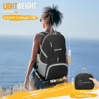 ZOMAKE Lightweight Packable Backpack 35L, Light Foldable Backpacks Water Resistant Collapsible Hiking Bag, Compact Folding Day Pack for Travel Camping(Black) - color: Black