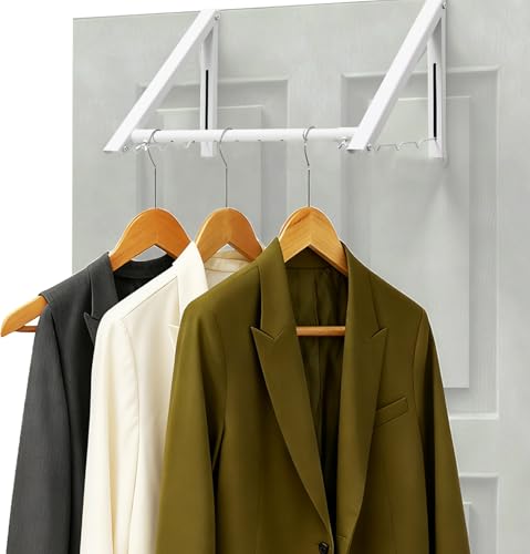 Over The Door Hanger, Foldable Over The Door Drying Rack with 20"-32" Expandable Width, Space Saving Doors Clothes Hanger for Laundry, Bathroom, Apartment, Fits Doors up to 1-1/4”, Metal, White - color: White