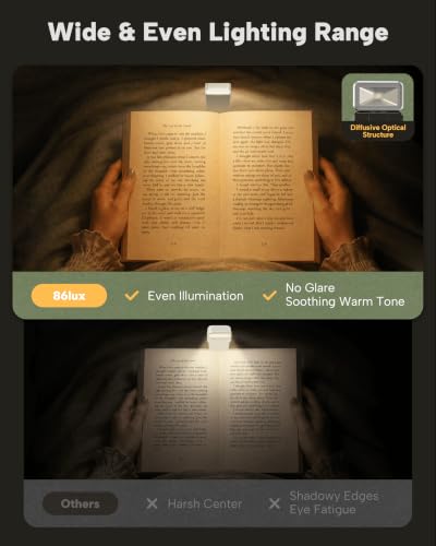 86lux Book Light, Rechargeable Clip-On LED Reading Light for Bed & Night Use - 3 Color Temperatures with Stepless Dimming, Ultralight Bookmark Design for Kids, Book Lovers, Mint Green - color: Mint Green
