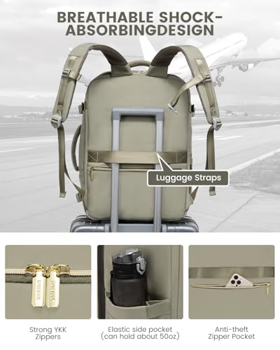 LOVEVOOK Travel Backpack for Women, 40L Carry On Backpack Flight Approved, Large Personal Item Bag Fits 17 inch Laptop, TSA Approved Luggage with 3 Packing Cubes,Waterproof Weekender Gym Bag - color: Beige-light Green, size: 40L