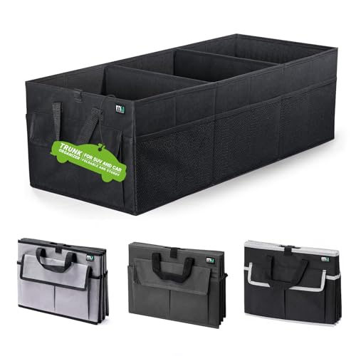 MIU COLOR Trunk Organizer for Car, Car Organizer, Sturdy Trunk Organizer for SUV, Non-Slip Bottom, Storage Organizer for Sedans, Van, Jeep, Grocery, Large 3 Compartments, Ebony 32"×13"×10.6" - color: Black, size: Large+Pockets
