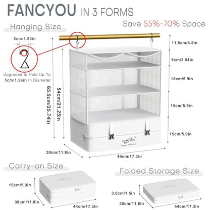 Compressible Packing Cubes Portable Hanging Closet Shelves 17"x12"x24" Extendable Travel Organizer Nylon Packing Bags for Suitcase - color: White