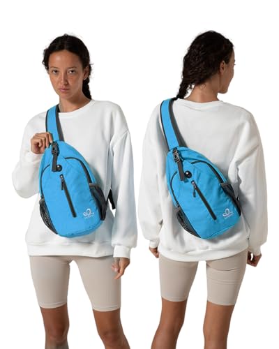 WATERFLY Crossbody Sling Backpack Sling Bag Travel Hiking Chest Bag Daypack - color: N - Sky Blue