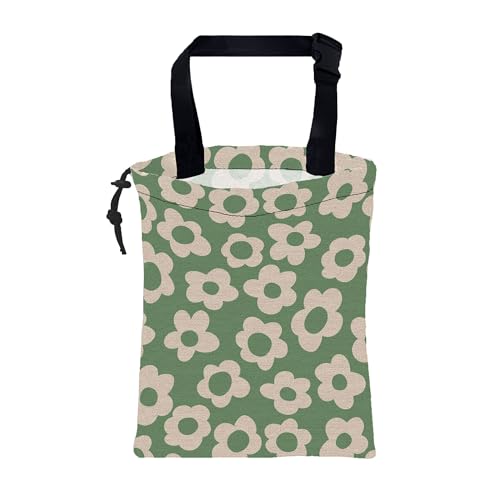 Car Garbage Bag Vintage Green Groovy Flowers Drawstring Car Trash Bag Hanging for Back Seat with Adjustable Buckle Canvas Vehicle Trash Can Easy-to-Install - color: Vintage Green Groovy Flowers