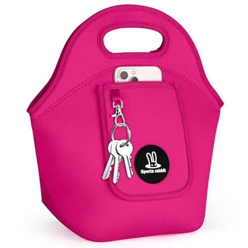 Sports rabbit Small Neoprene Lunch Bags for Women & Adults - Insulated Reusable Lunch Tote, Soft Foldable Lunch Box, Water-Resistant & Machine Washable Cooler Bag for Work, Travel, Picnic (Rose Red) - color: Rose Red