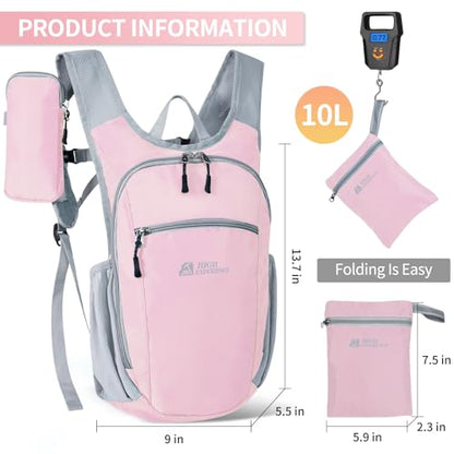Hiking Backpack 10L/15L Small Daypack Lightweight Packable Travel Foldable Water Resistan for Women Men (Pink, 10L) - color: Pink, size: 10L