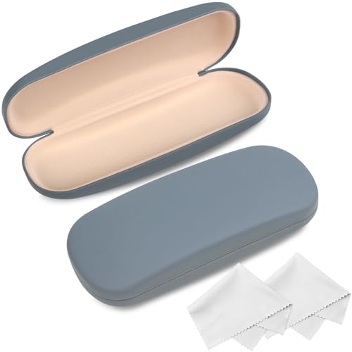 Joyberg Glasses Case, 2 Pack Eyeglass Case with Cleaning Cloth, Glasses Case Hard Shell Fits Most Glasses - color: Gray