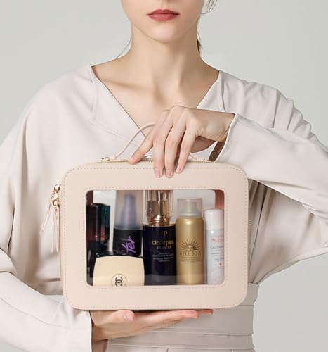 LETGO Clear Makeup Bags - TSA Approved Toiletry Bags with Zipper, Beach Makeup Organizer for Carry-on Travel Essentials, Sunscreen Cosmetic Bags for Women & Girls (Large Beige) - color: Beige, style: Large