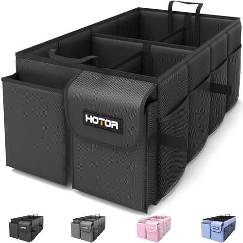 HOTOR Trunk Organizer - Car Organizer, Foldable Trunk organizer for SUVs & Sedans, Sturdy Car Organization for Car Accessories, Tools, Sundries, Black, 4 Compartments, 23.2"×16.0"×11.6" - color: Black, size: Large (4 Compartments)